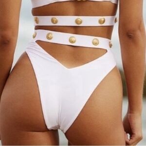 New! Monica Hansen Beachwear MHB Rich and Fab Bikini Bottom White 3388